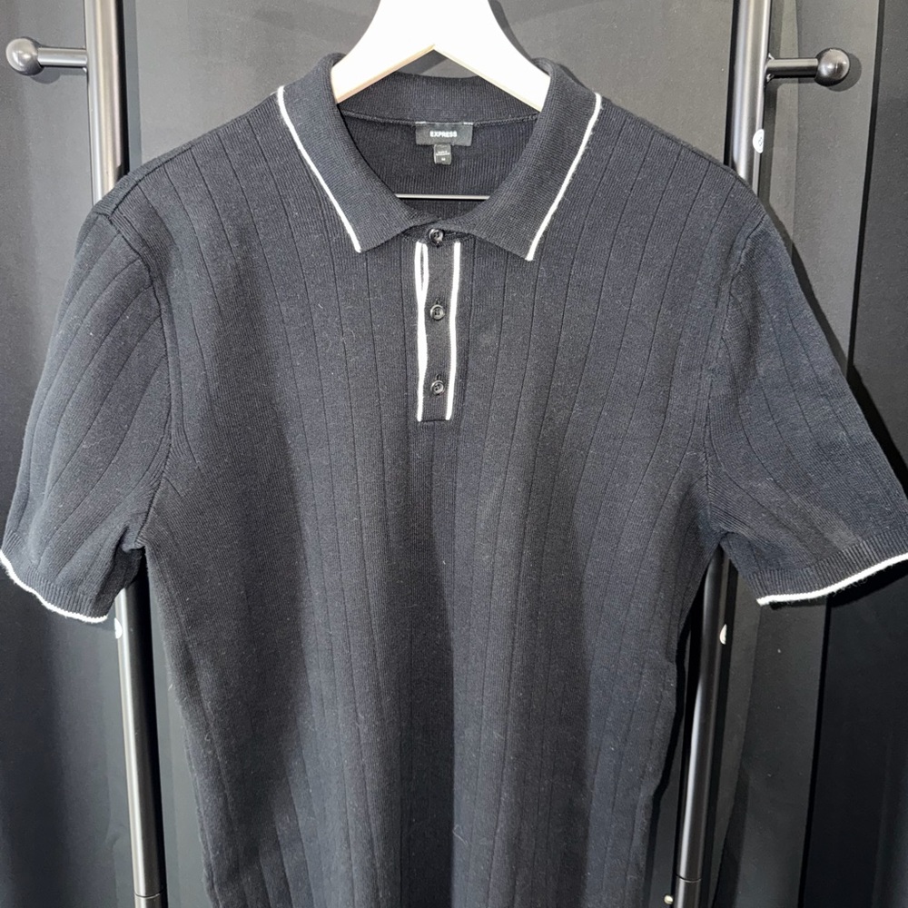 Express Black Polo with White Trim